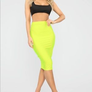 Bodycon Midi Skirt - Neon Yellow